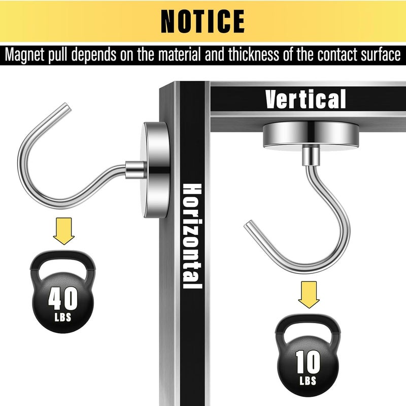 Junarter 3 Pack Metal Magnetic Hooks,40lb+ Heavy Duty Magnets with Hooks for Cruise Ship Walls,Magnetic Kooks Heavy Duty for Cruise Cabins,Hanging,Grill,Tool,Kitchen - Image 3